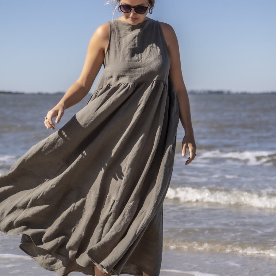 Apparel Hackwith Design House | Boatneck Tank Dress Moss Linen