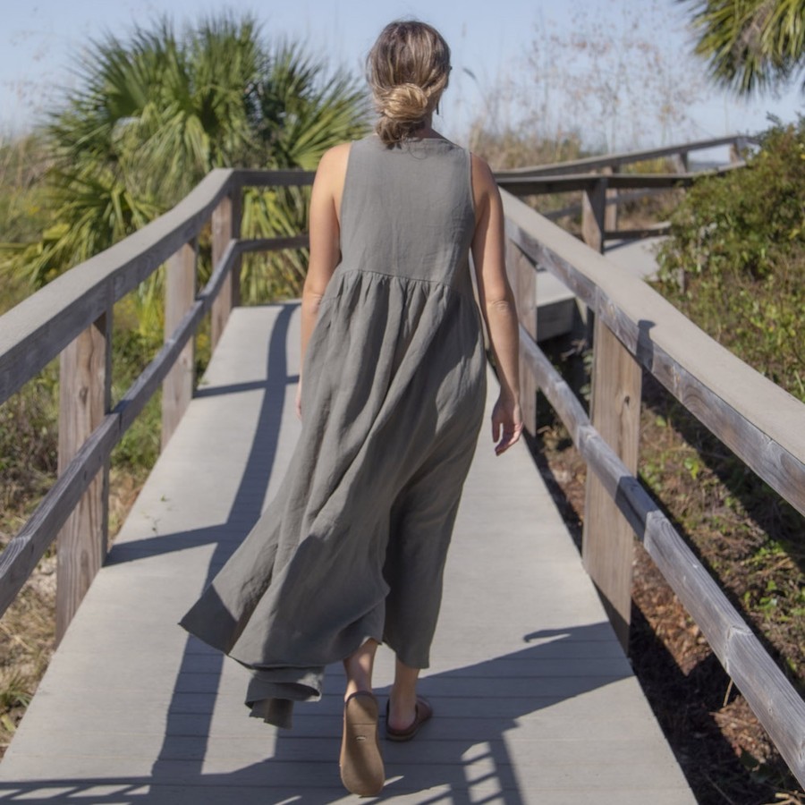 Apparel Hackwith Design House | Boatneck Tank Dress Moss Linen