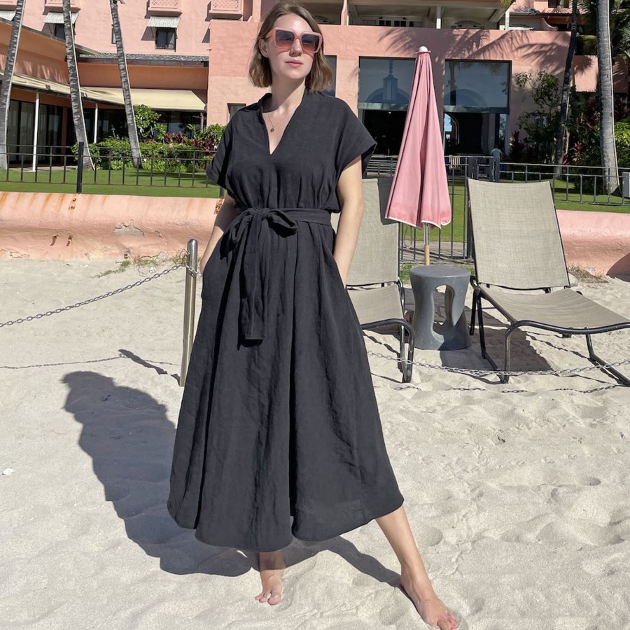 Apparel Hackwith Design House | Double V Swing Dress Black Linen