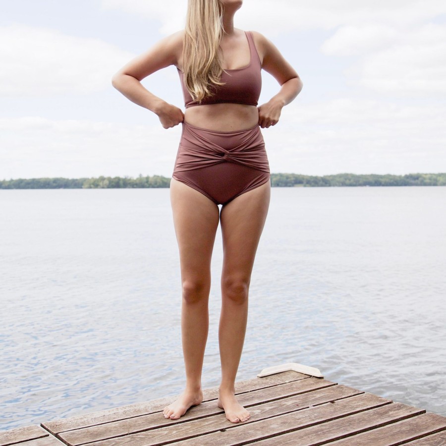 Swim Hackwith Design House | Twist High-Waisted Bottoms Chestnut