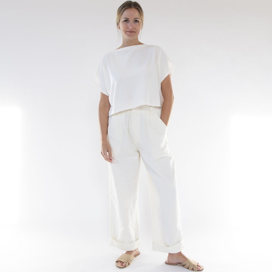 Apparel Hackwith Design House | Cropped Rib Boatneck Top Ivory Rib