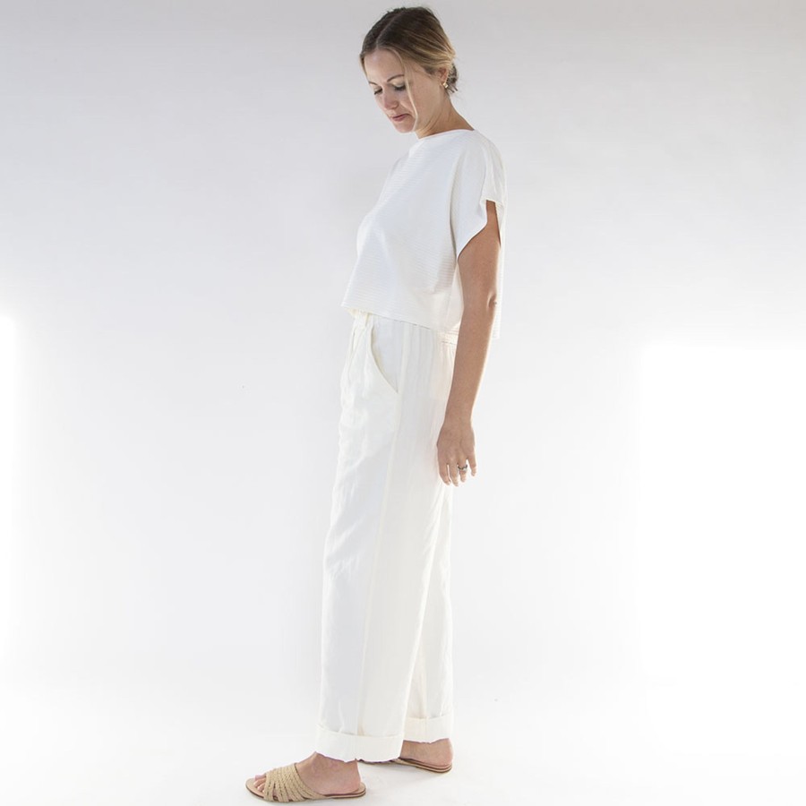 Apparel Hackwith Design House | Cropped Rib Boatneck Top Ivory Rib