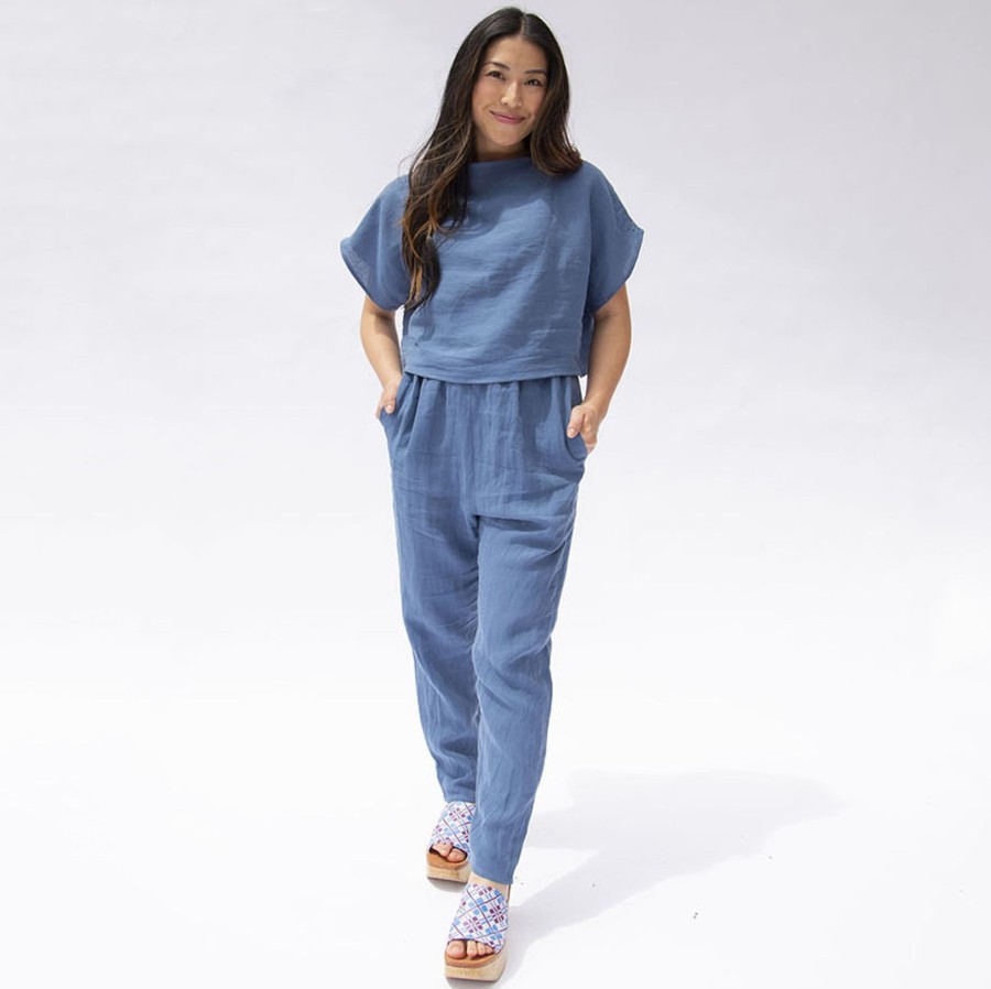 Apparel Hackwith Design House | Boatneck Cropped Top Denim Linen