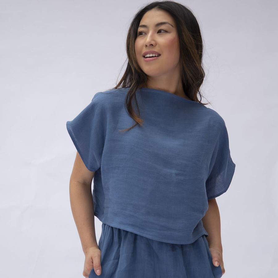 Apparel Hackwith Design House | Boatneck Cropped Top Denim Linen