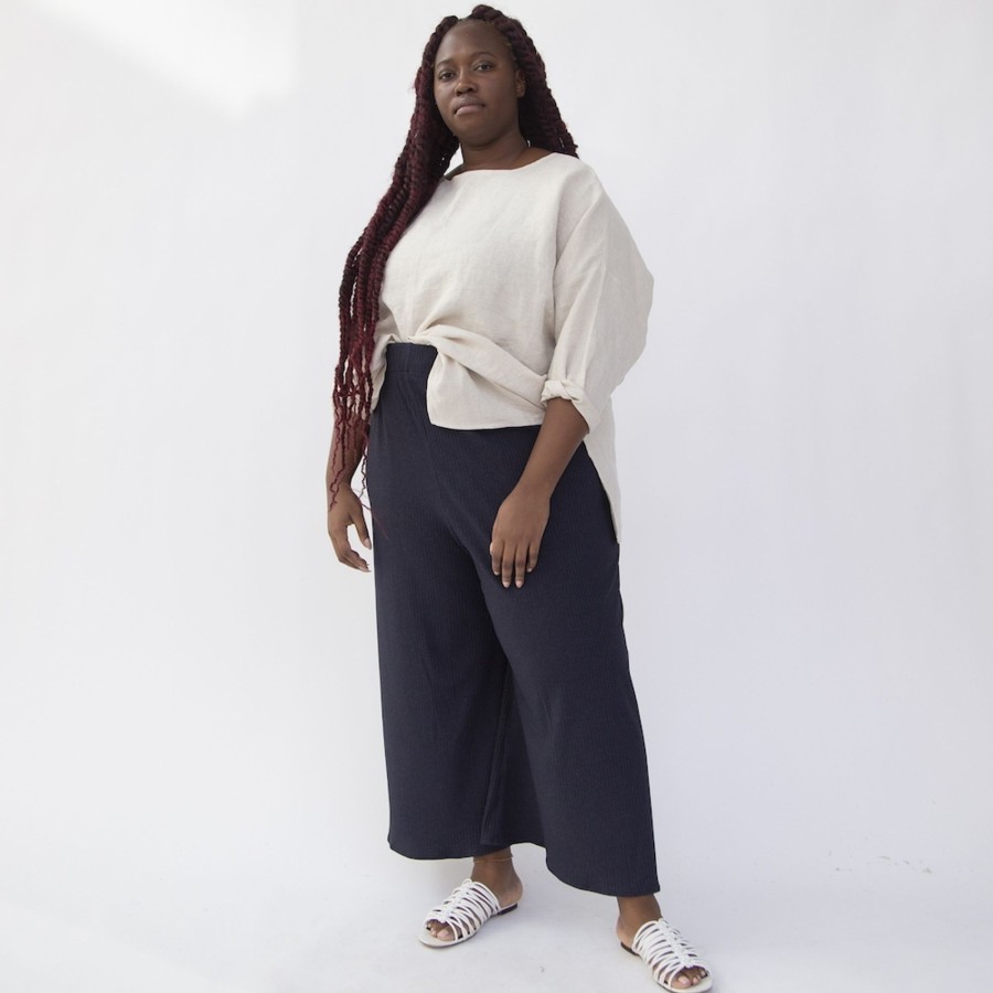 Apparel Hackwith Design House | Extra Wide-Leg Rib Pant Navy Rib