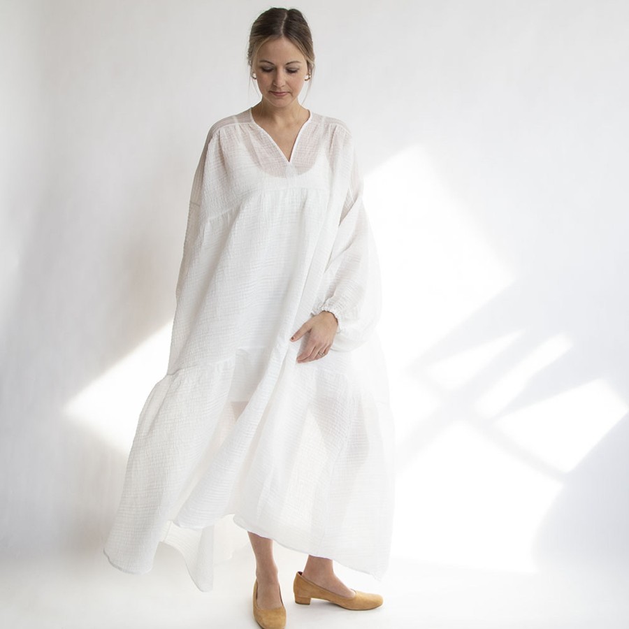 Apparel Hackwith Design House | Limited-Run: Double V Tiered Maxi Dress White