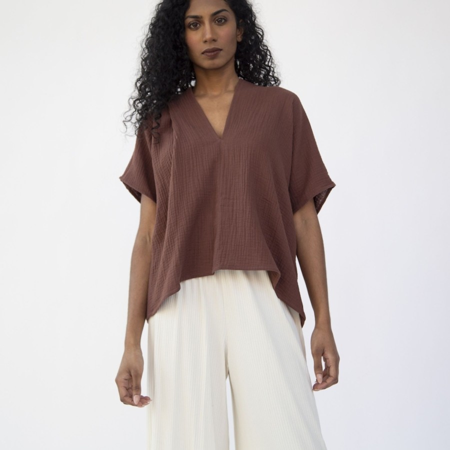 Apparel Hackwith Design House | Double V Top Raisin Cotton