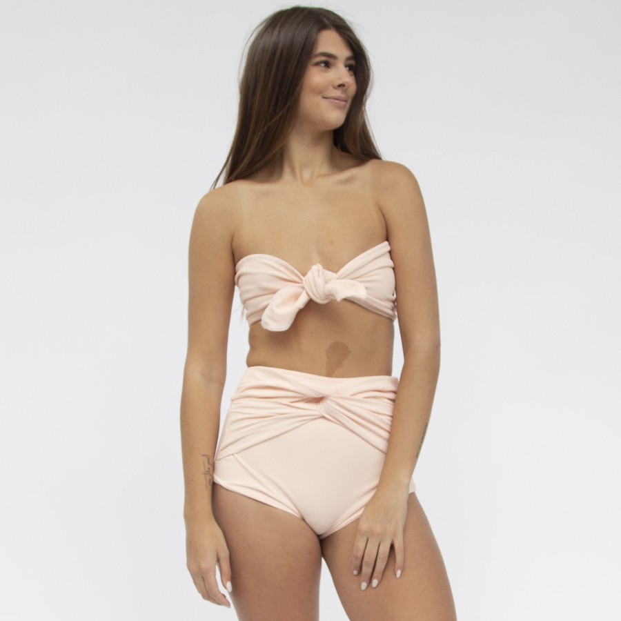 Swim Hackwith Design House | Twist High-Waisted Bottoms Petal Pink Rib