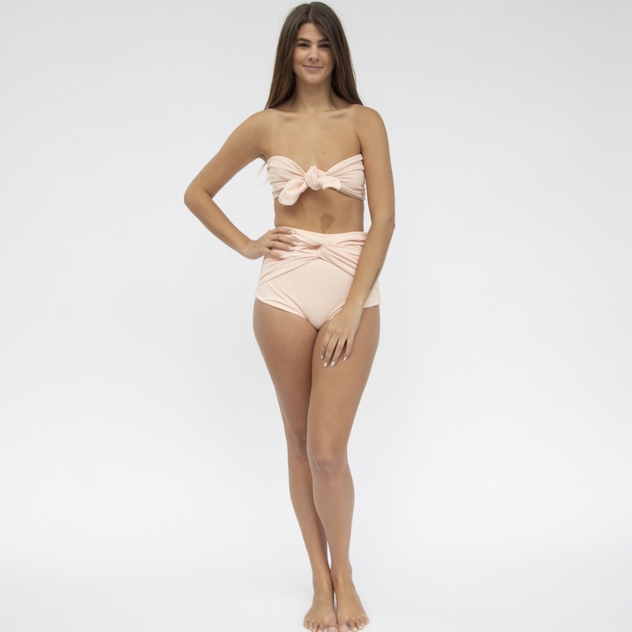 Swim Hackwith Design House | Twist High-Waisted Bottoms Petal Pink Rib