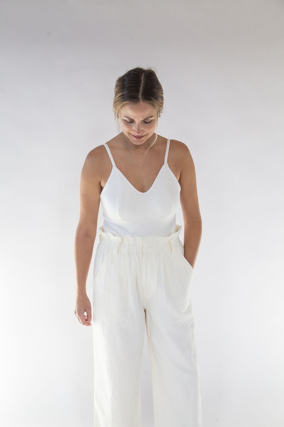 Apparel Hackwith Design House | V-Neck Bodysuit Ivory Rib