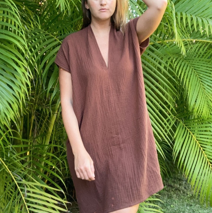 Apparel Hackwith Design House | Double V Kaftan Raisin Cotton