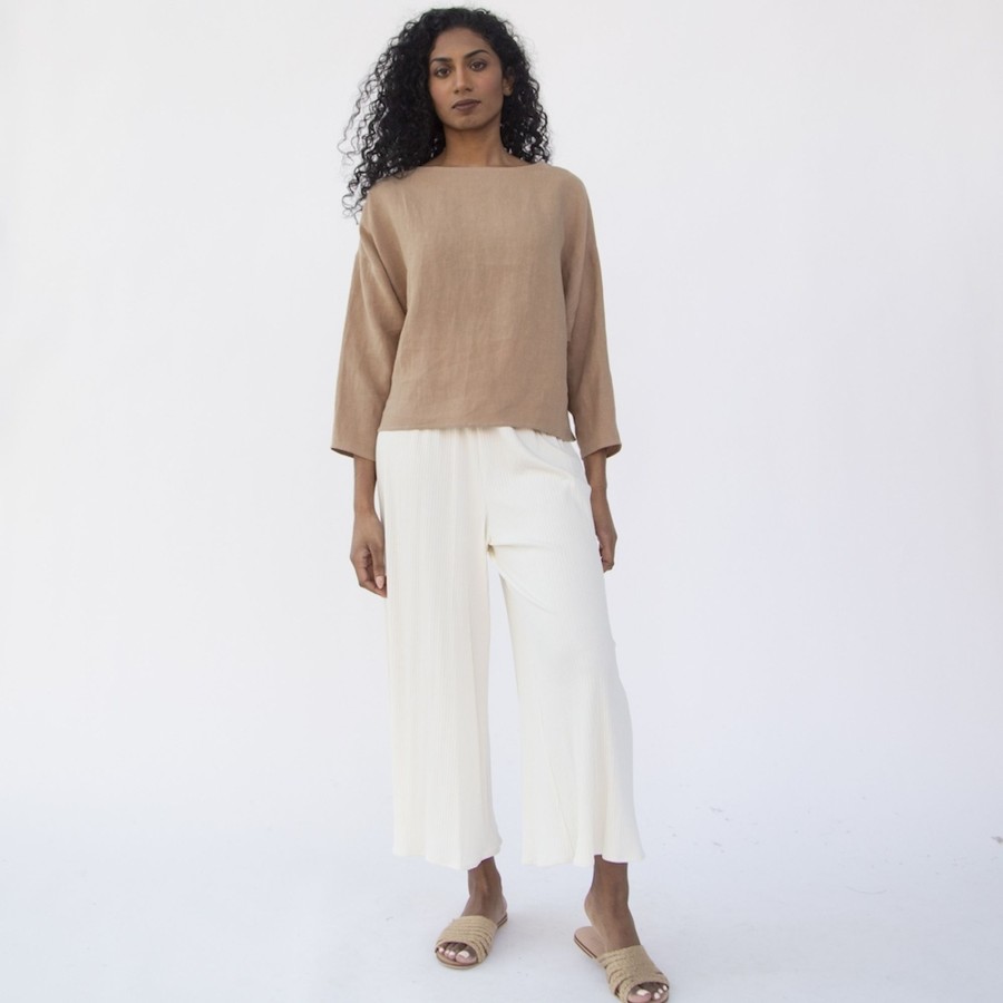 Apparel Hackwith Design House | Cropped Pullover Latte Linen